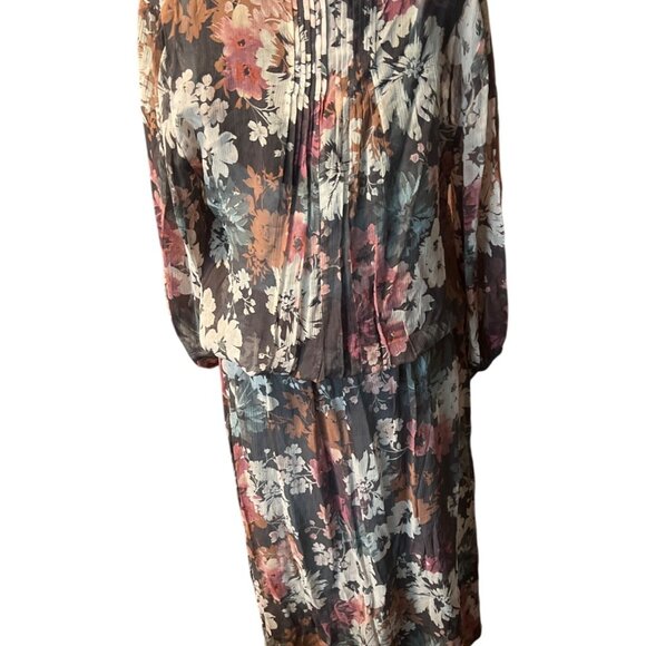 Sundance Silk Floral Maxi Dress with slip Romantic Boho Chic Long Sleeve Peasant - Picture 7 of 7